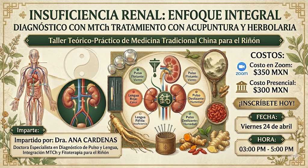 banner del curso  Insuficiencia Renal: enfoque integral Diagnostico con MTCh y tratamiento con acupuntura y herbolari