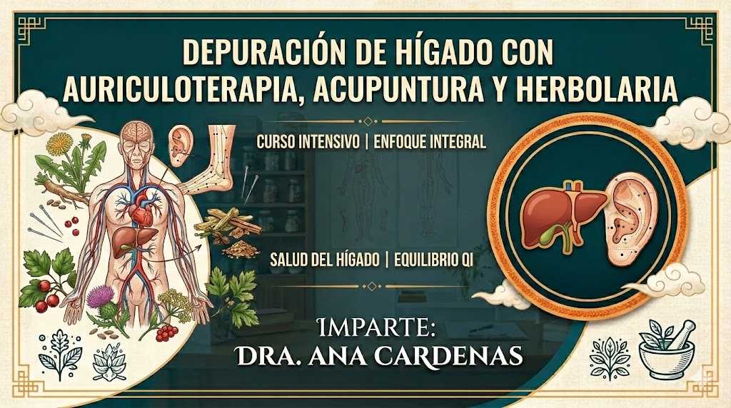 banner del curso: depuración de hígado con auriculoterapia, acupuntura y herbolaria