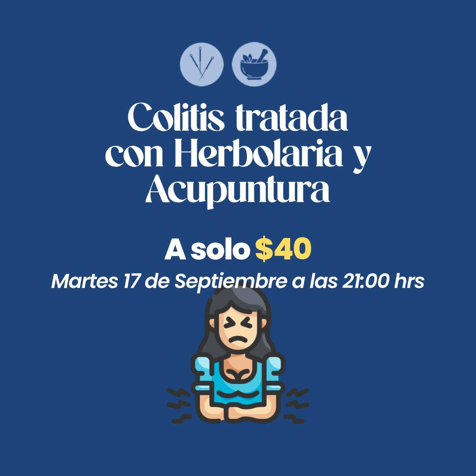 banner del curso: colitis tratada con herbolaria y acupuntura 