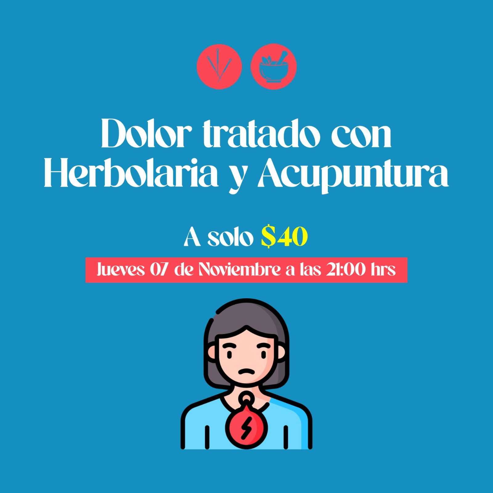 banner del curso:  dolor tratado con herbolaria y acupuntura 