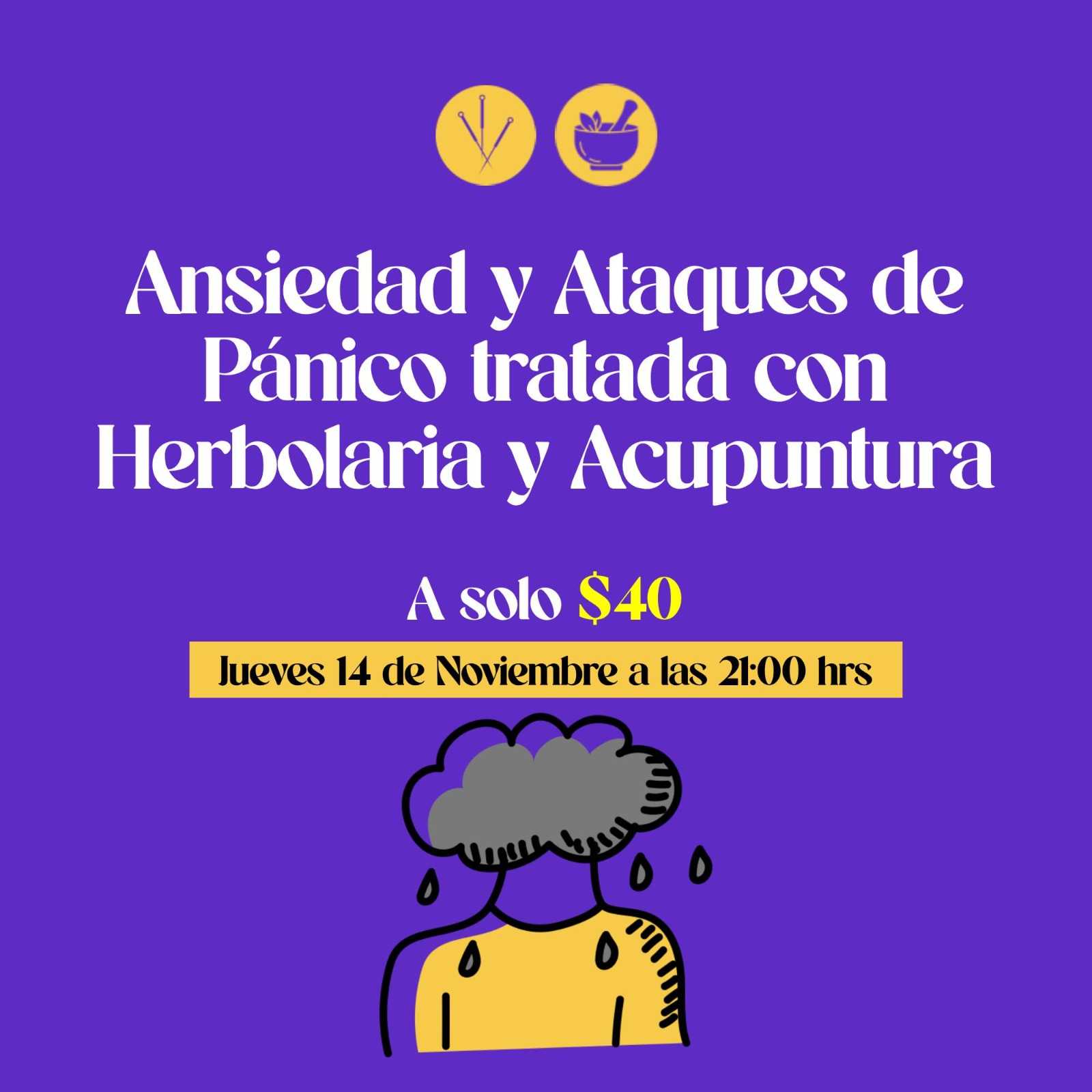 banner del curso: ansiedad y ataques de pánico tratado con herbolaria y acupuntura 