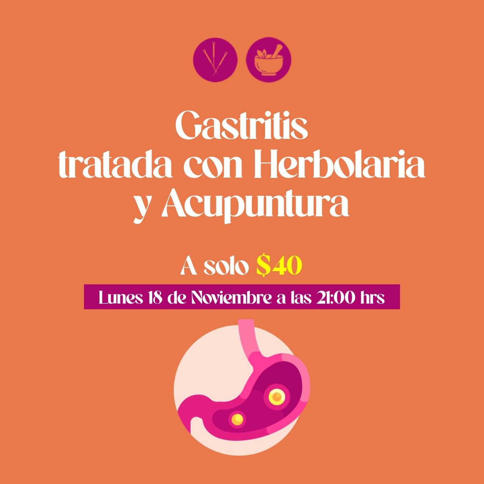 banner del curso:  gastritis tratado con herbolaria y acupuntura