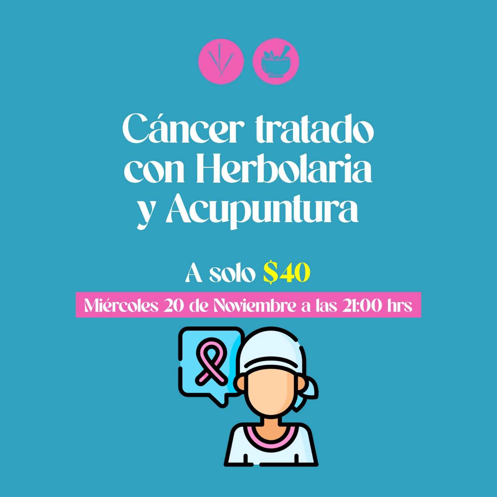 banner del curso:  cáncer tratado con herbolaria y acupuntura