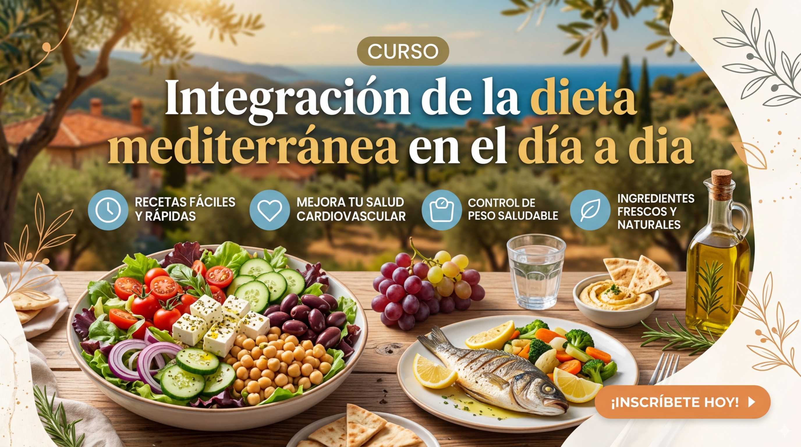 banner del curso: integración de la dieta mediterranea en el día a dia